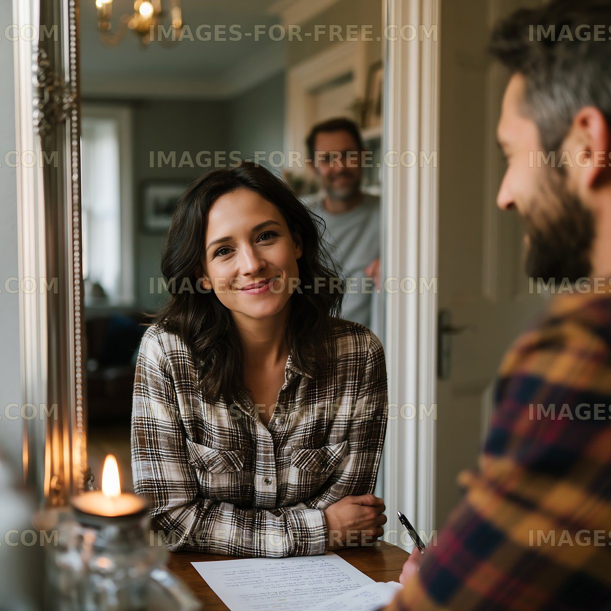 Couple discussing plans at a cozy home setting