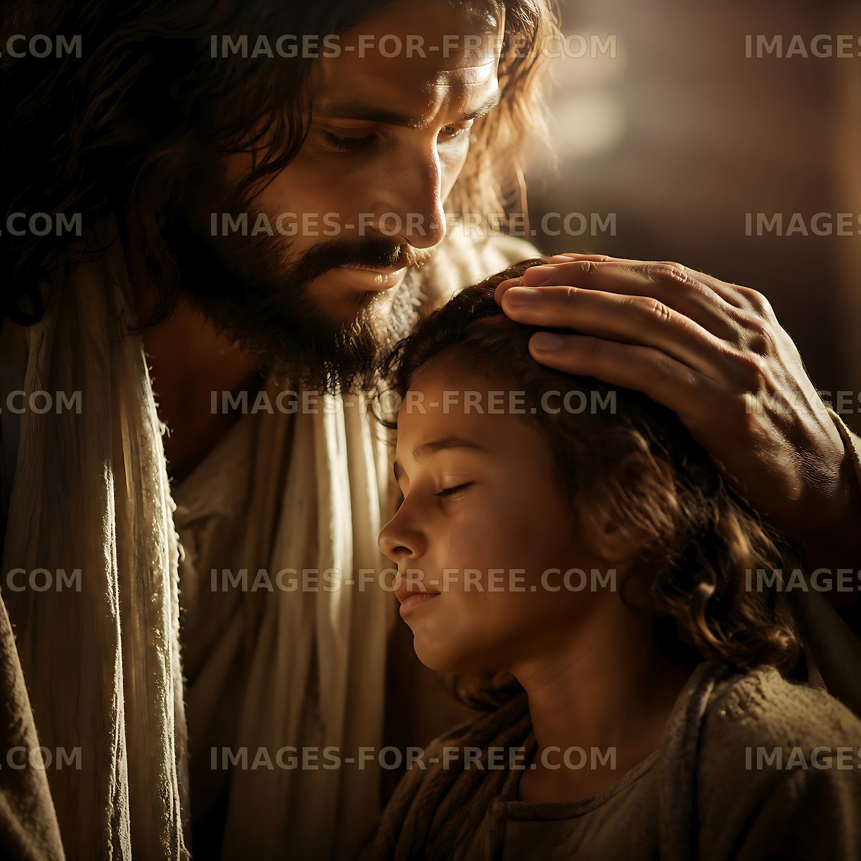 Tender moment between a man and a child in soft light