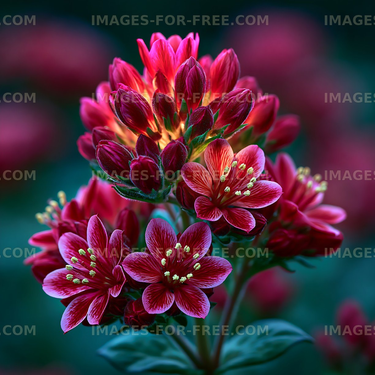 Red flowers growing in a garden during spring season
