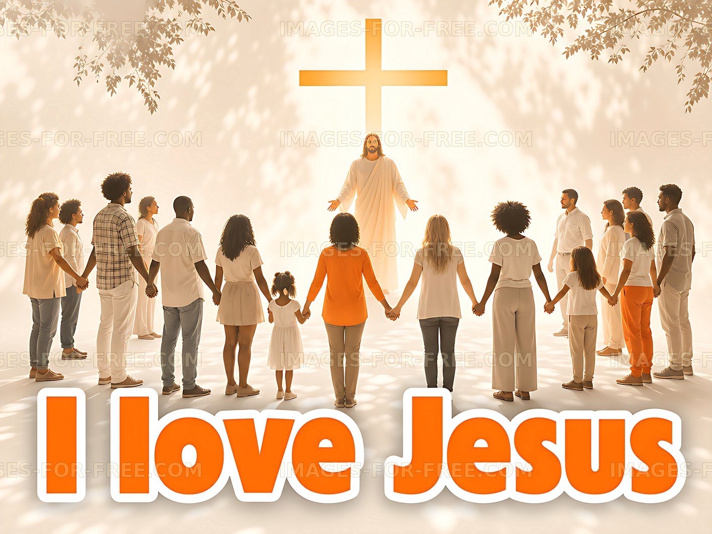 Group of people worshiping with a cross background