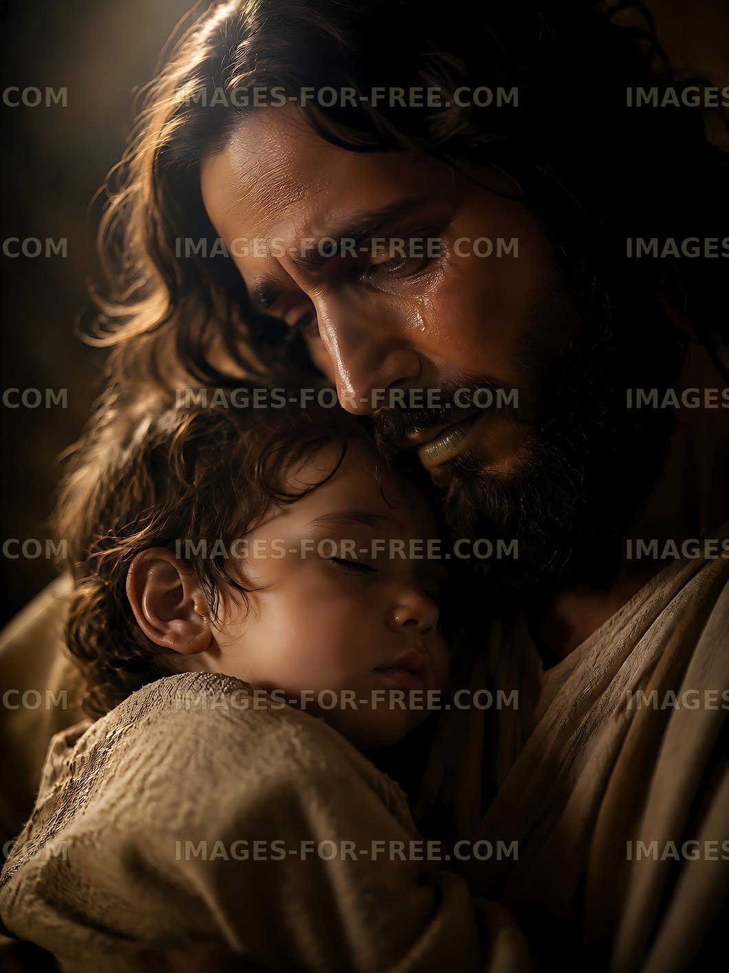 Father and child in close embrace