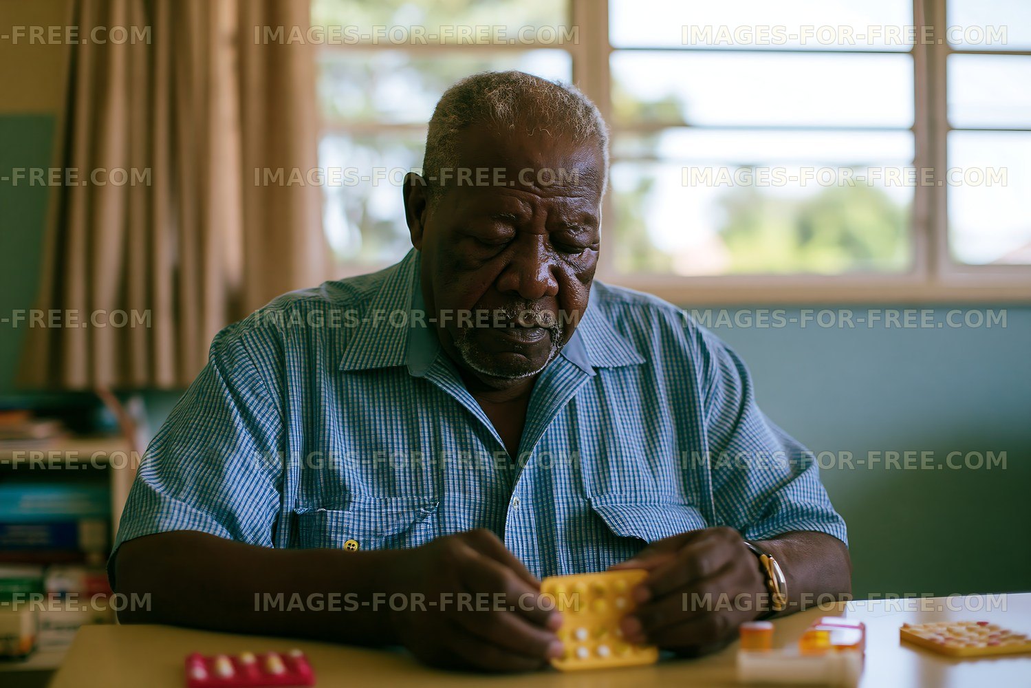 Elderly man working on a puzzle at a table indoors