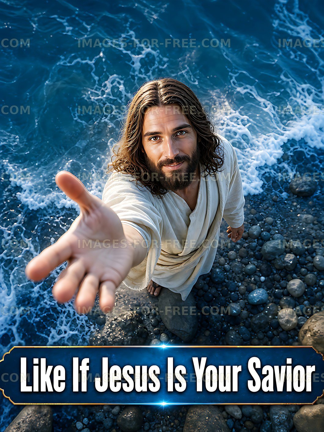 Jesus standing by the water with outstretched hand