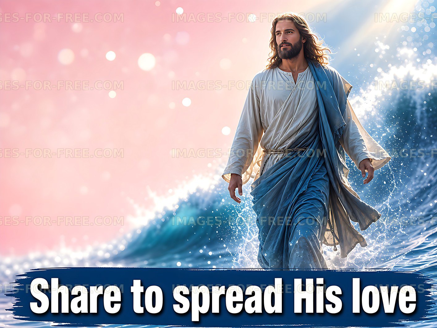 Jesus walking on water with ocean waves
