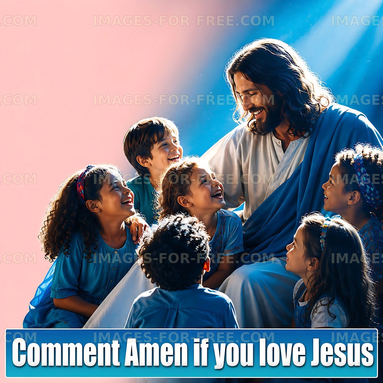 Jesus interacting with children in a joyful scene