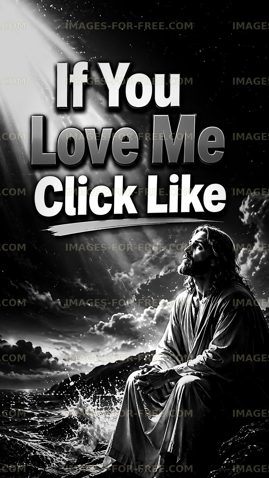 Jesus by the sea with light and text encouragement