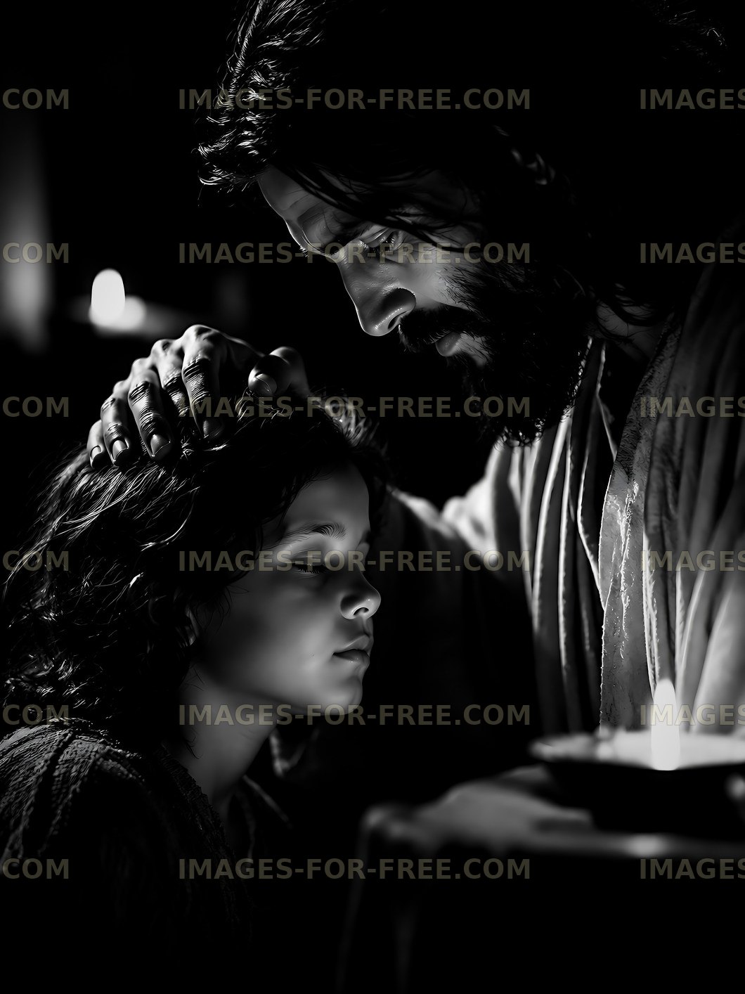Father and son share a moment of connection in candlelight