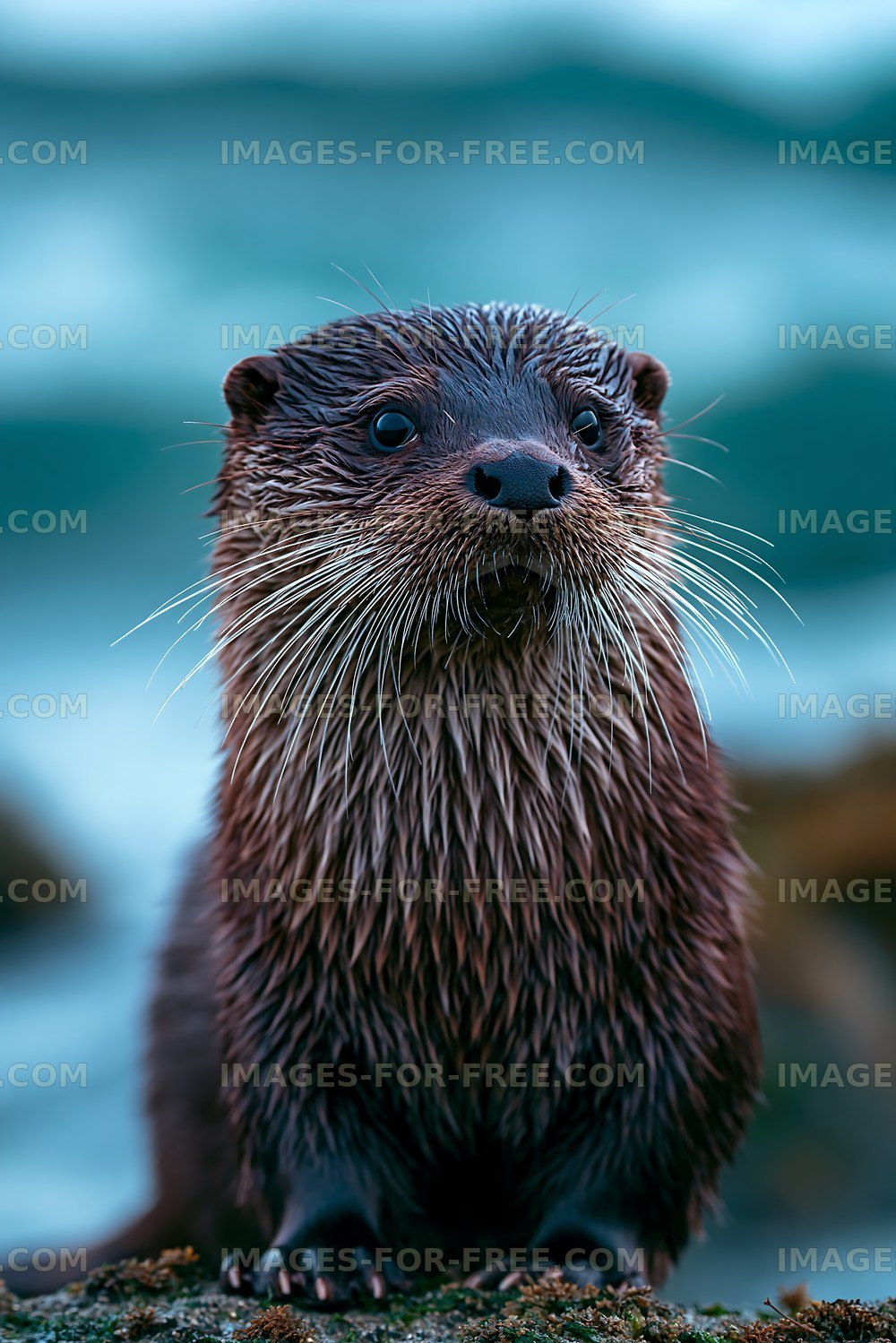 Otter standing on rocks near the water