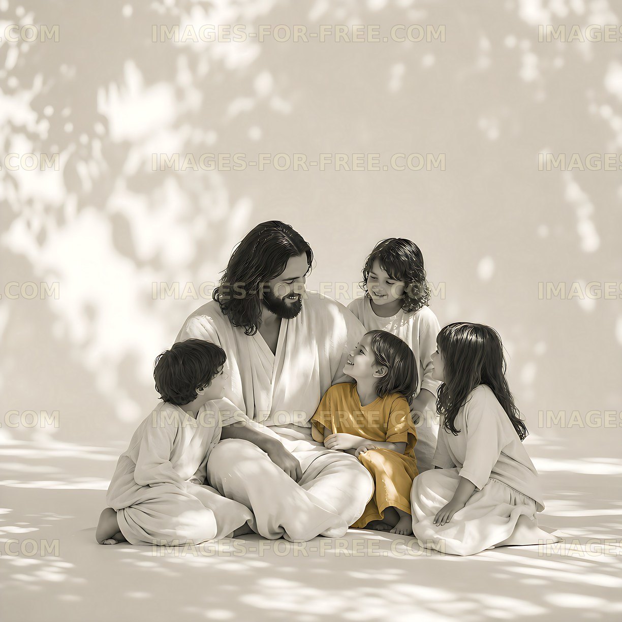 Jesus interacts with children in a warm gathering
