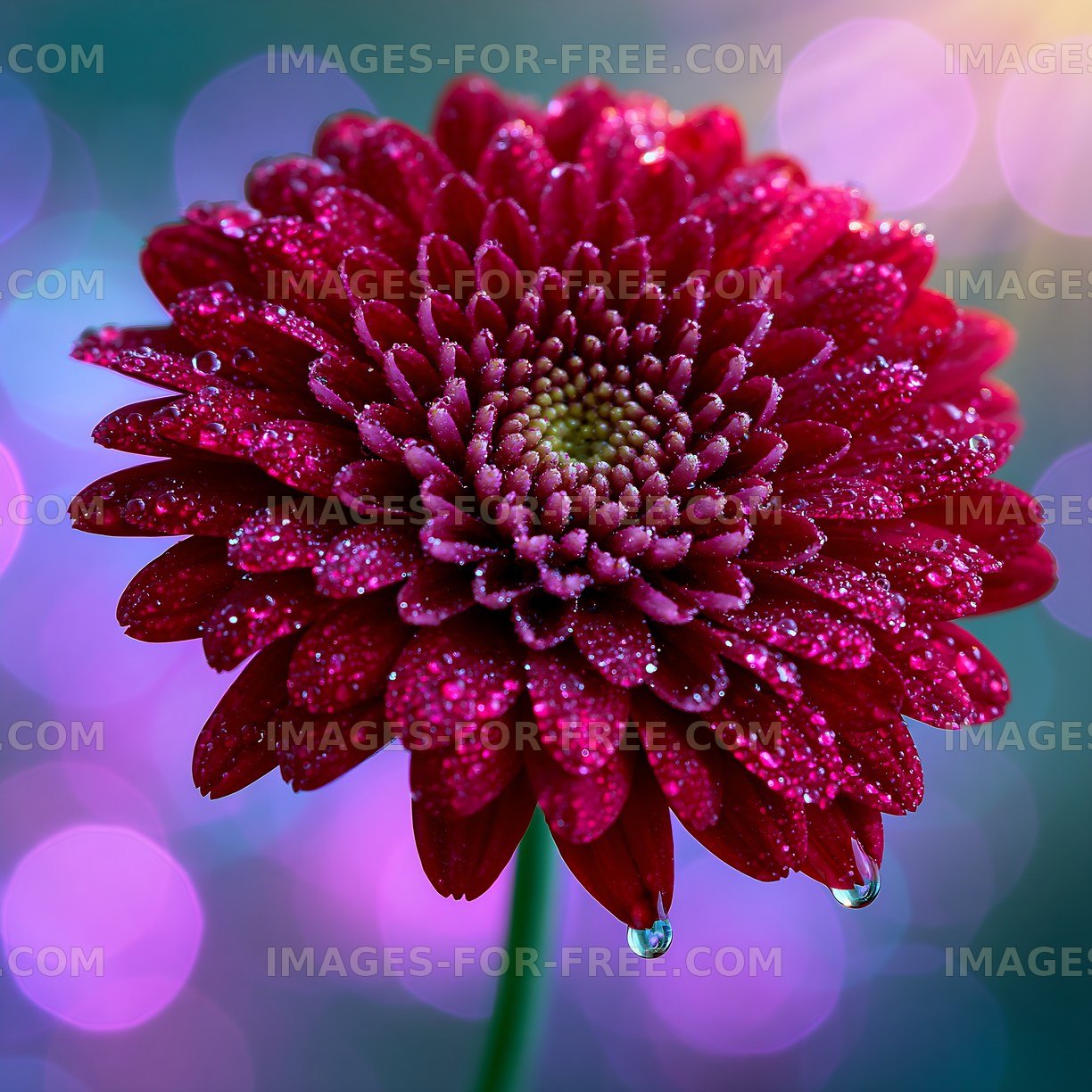 Bright red flower with water droplets on petals