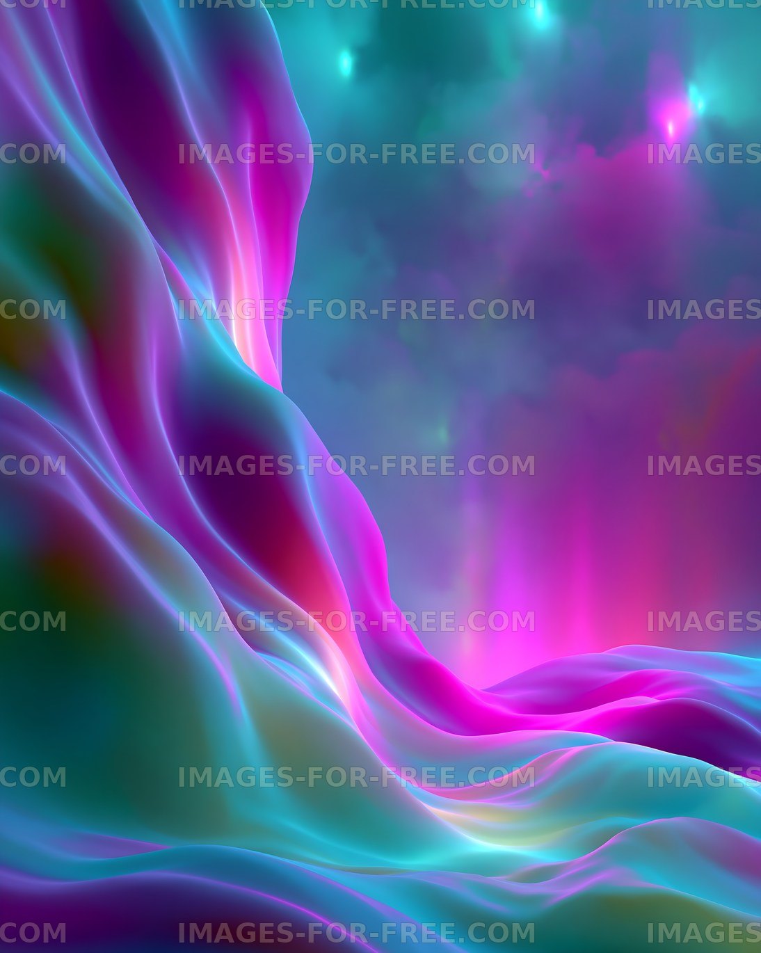 Colorful abstract wave patterns in a digital landscape