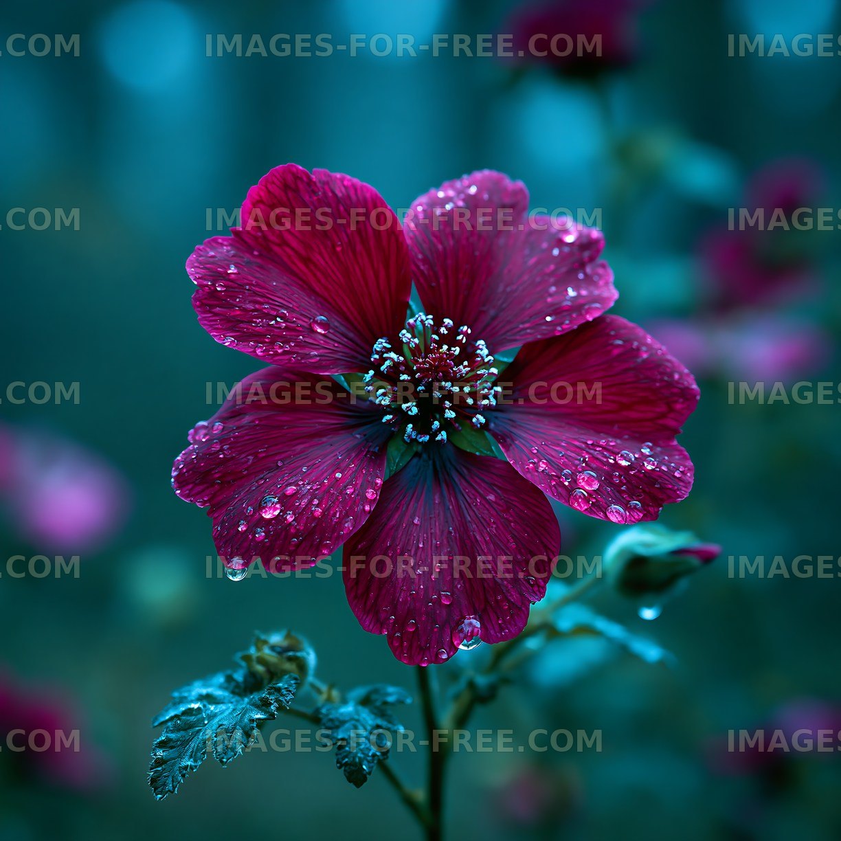 Flower with droplets in a garden setting during the day