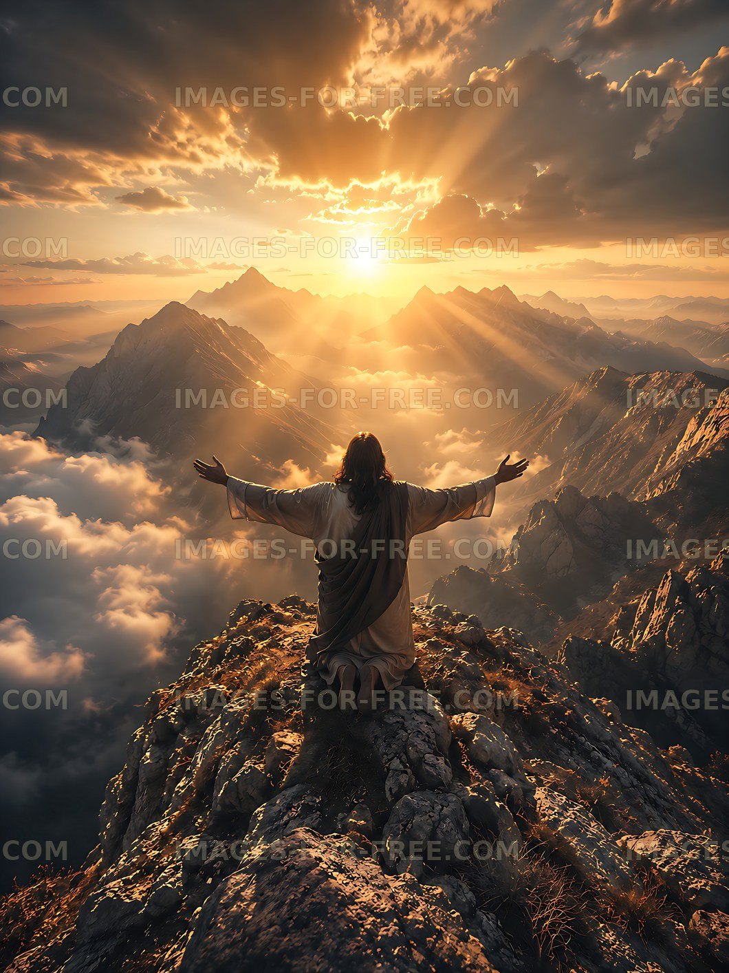 Person stands on mountain peak during sunset
