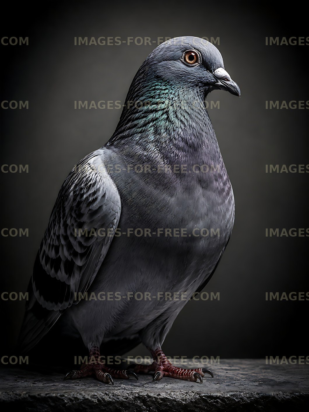 Gray pigeon standing on a stone surface