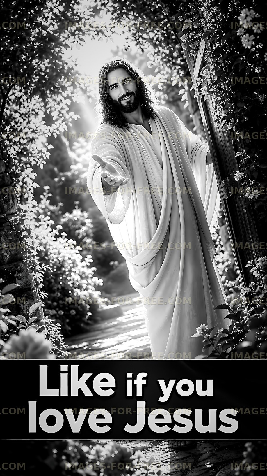 Jesus welcoming at garden gate