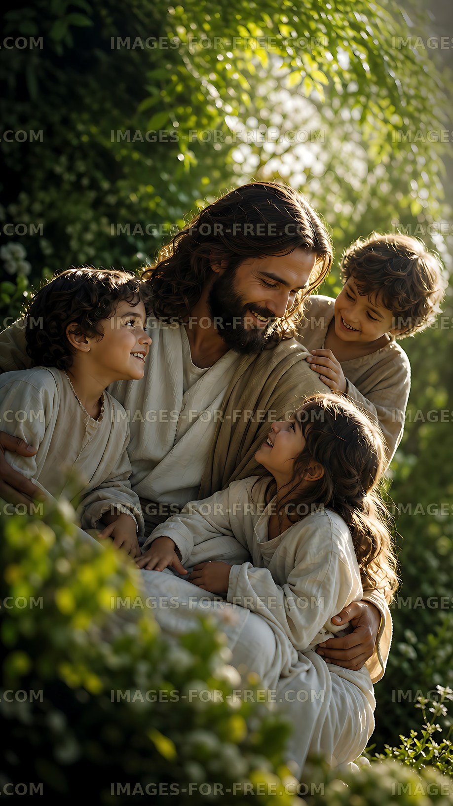 Father and children enjoying time together in natural setting