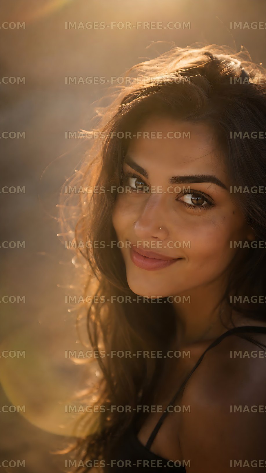 Smiling woman in natural light with long hair