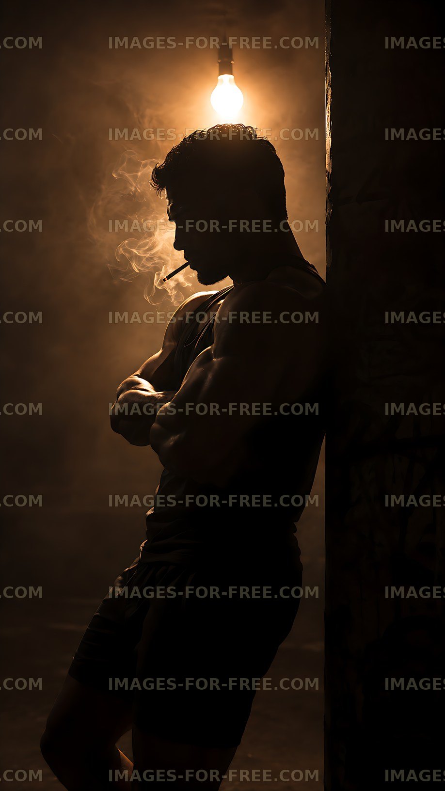 Silhouette of a man smoking in a dimly lit room