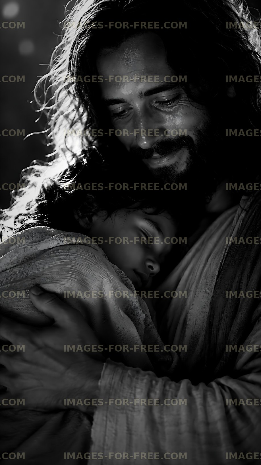 Man holds sleeping child in warm embrace