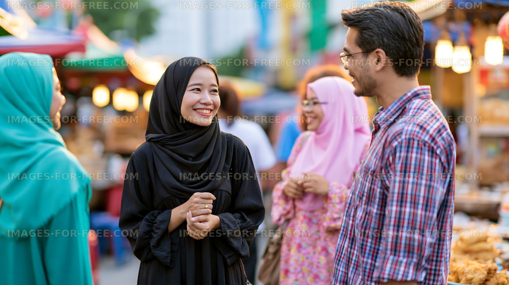 People enjoying conversation at a vibrant market