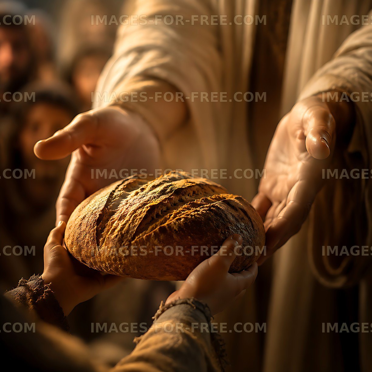 Bread is given to a person during a gathering