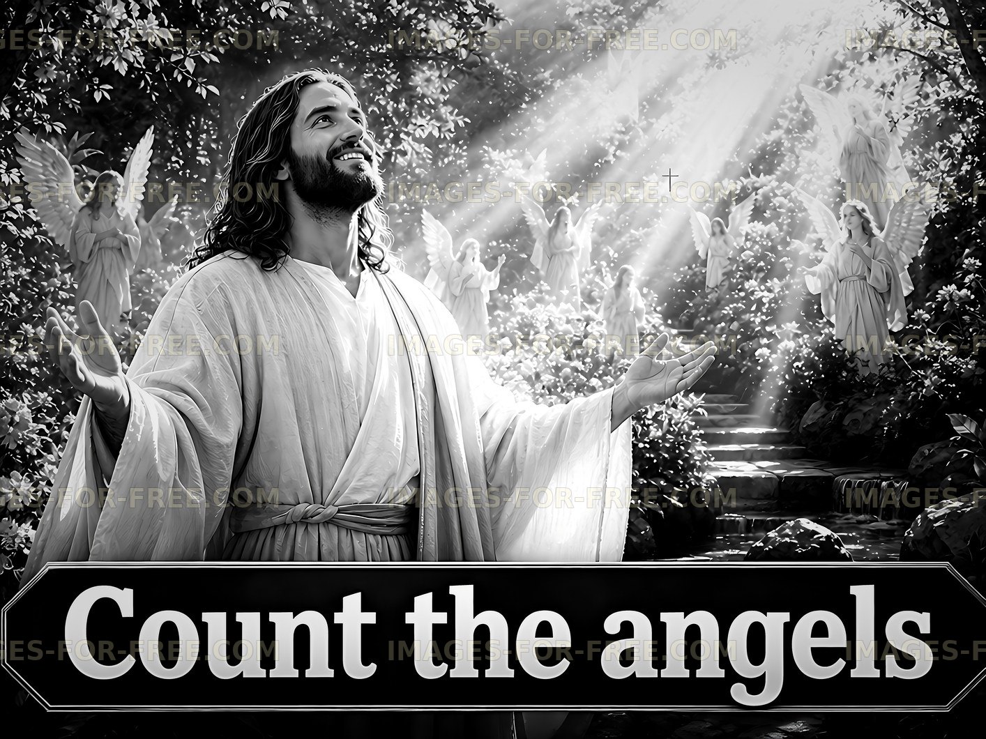 Count the angels in a serene setting with figures