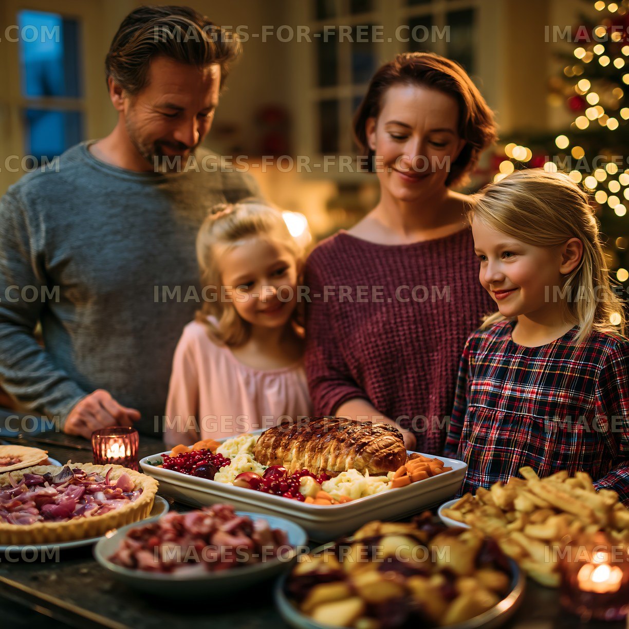 Family enjoying a festive meal together at home