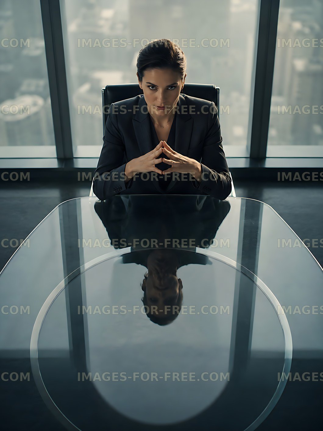 Businesswoman in conference room with city view