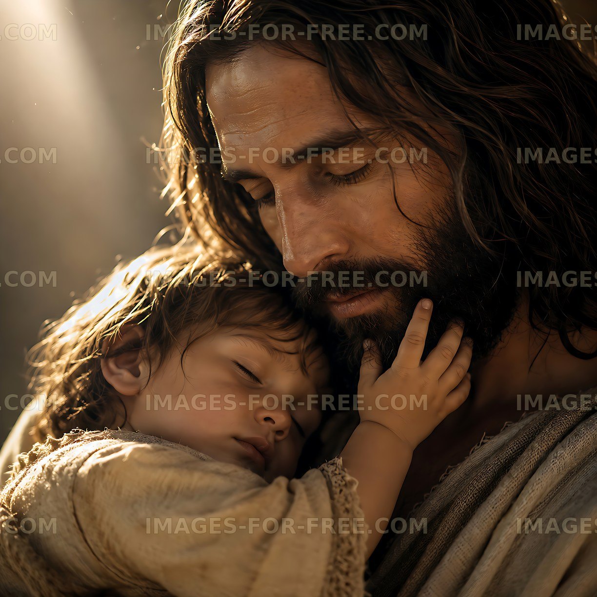 Father holding sleeping child indoors