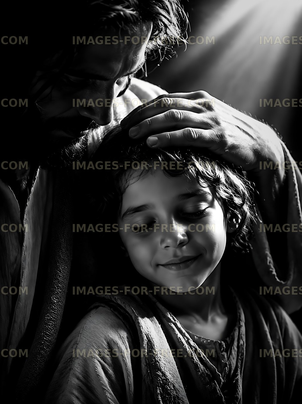 Tender moment between a man and a child in soft light