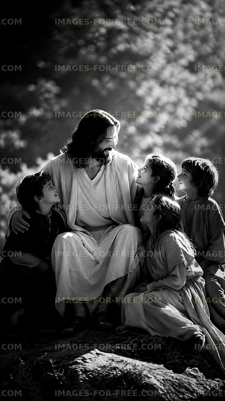 Jesus interacts with children in a natural setting