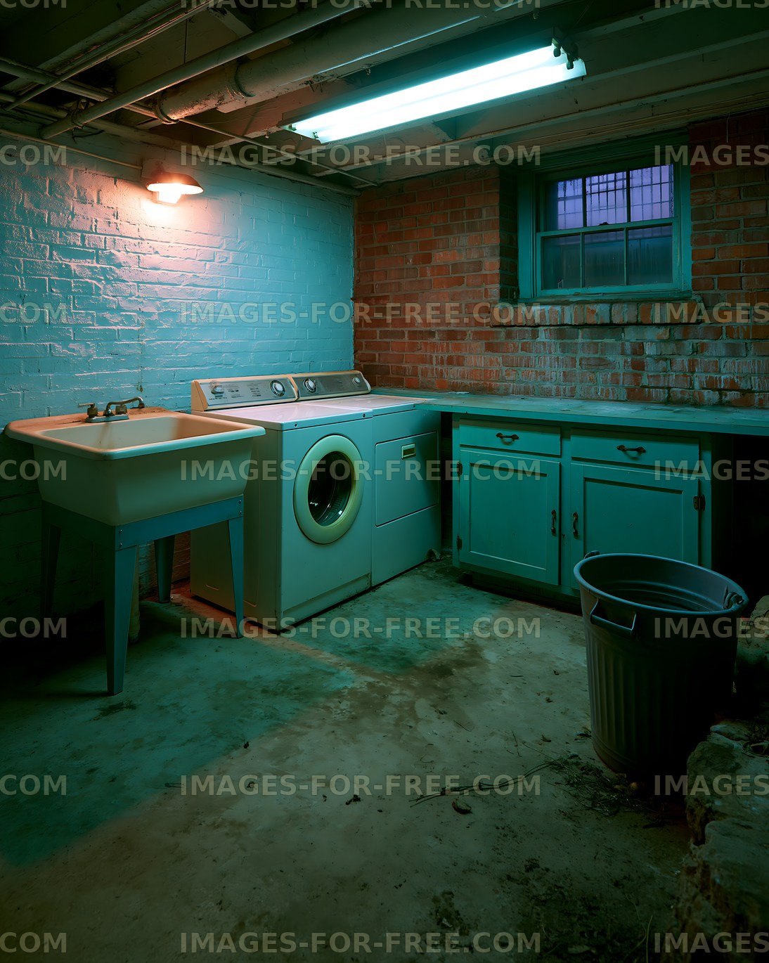 Laundry room with washing machine and sink in basement