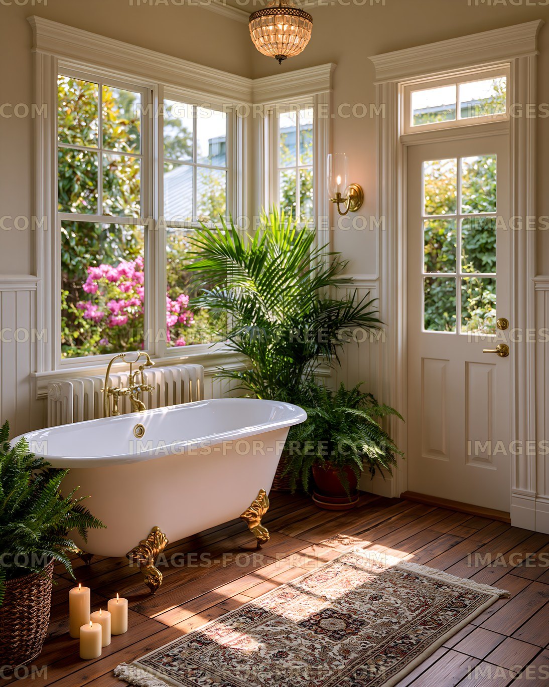 Relaxing bathroom with bathtub and natural light