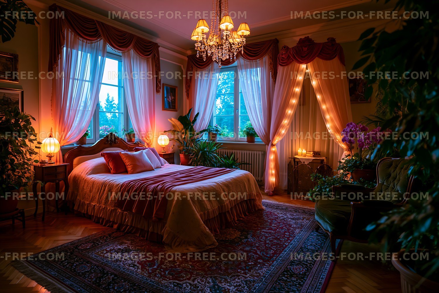 Cozy bedroom with warm lighting and elegant decor