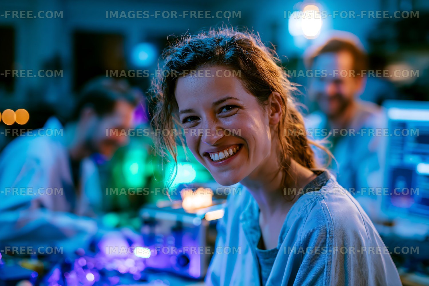 Scientists work in a laboratory during evening hours