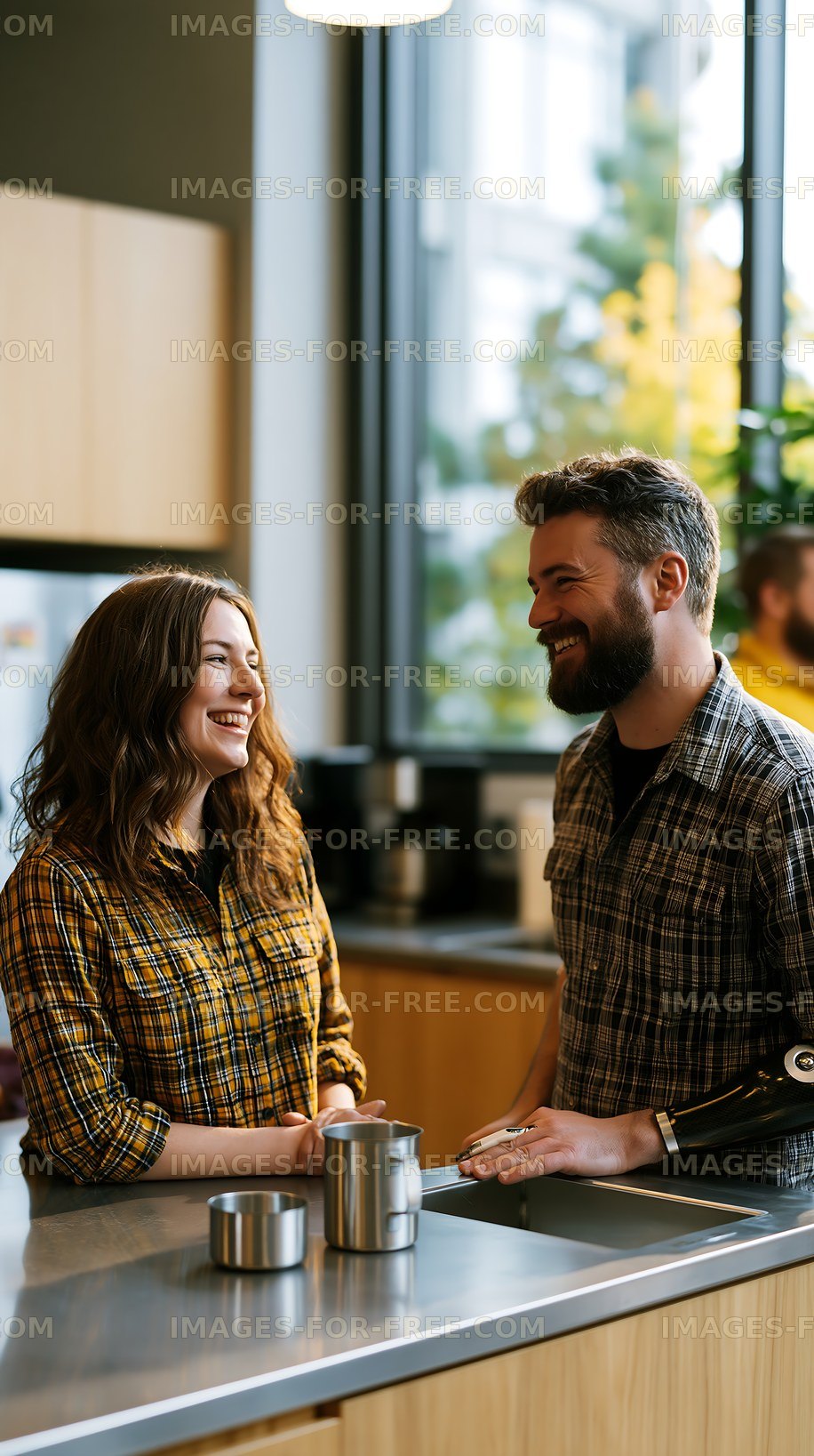 Couple enjoying conversation at a coffee shop in the afternoon
