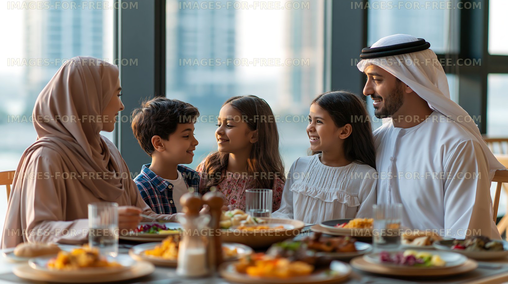 Family enjoying a meal together in a restaurant