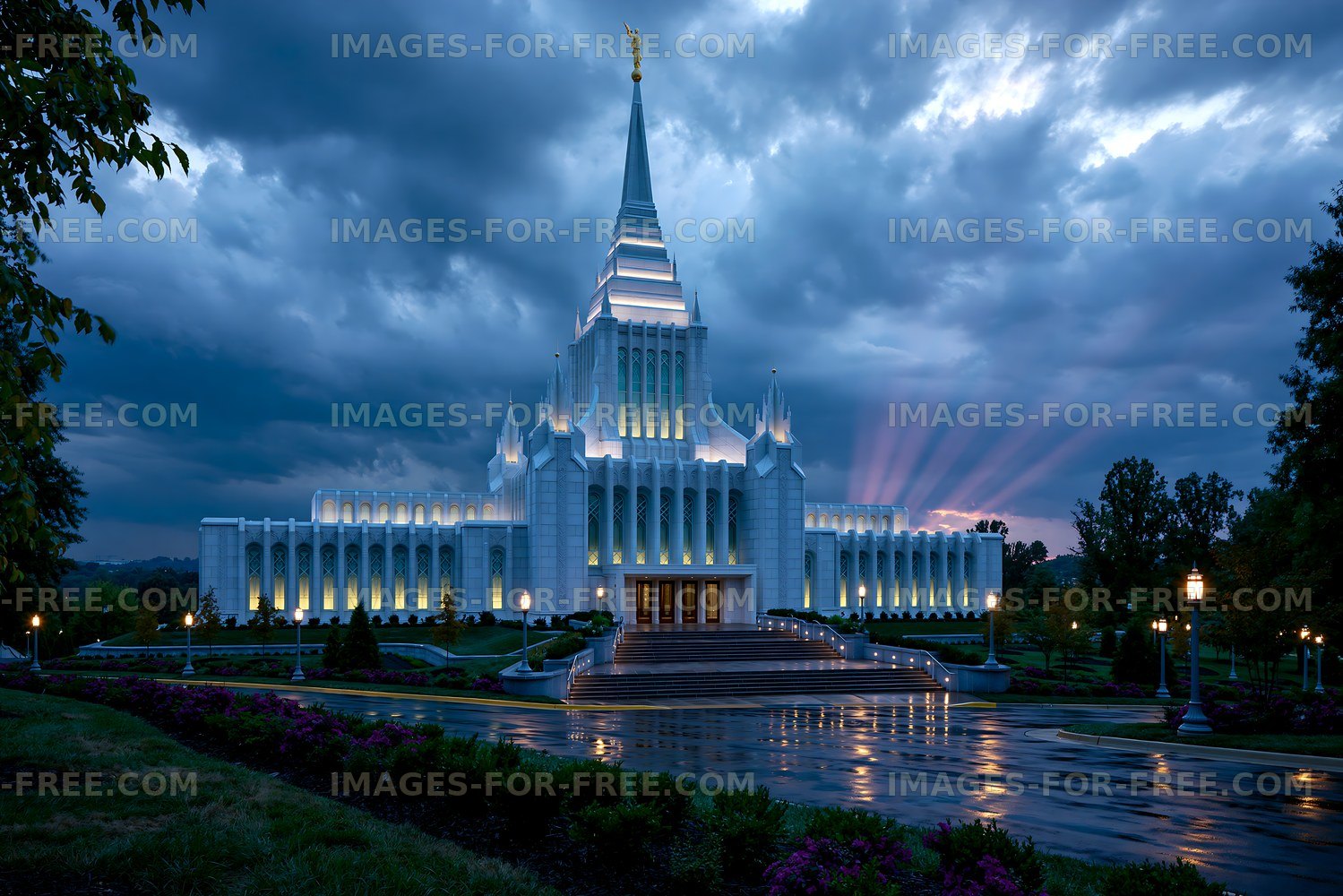 Stunning architectural structure illuminated at dusk