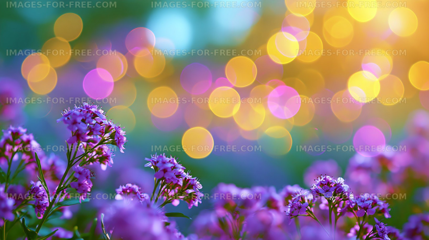 Bright flowers with bokeh lights in a garden setting