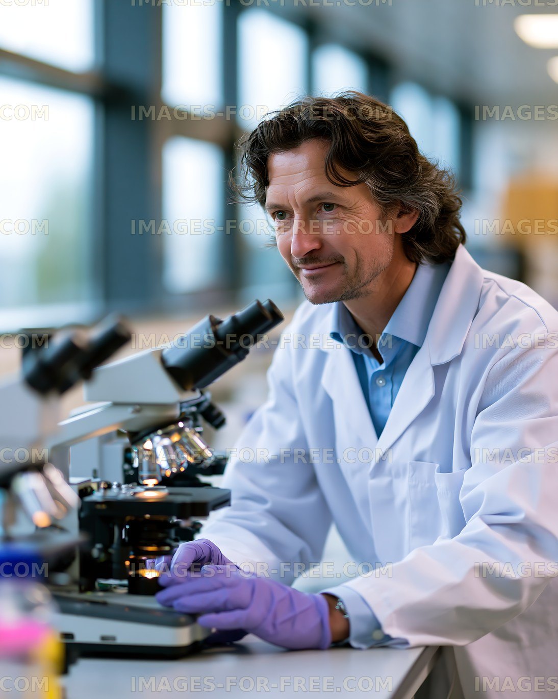 Scientist working in laboratory with microscope