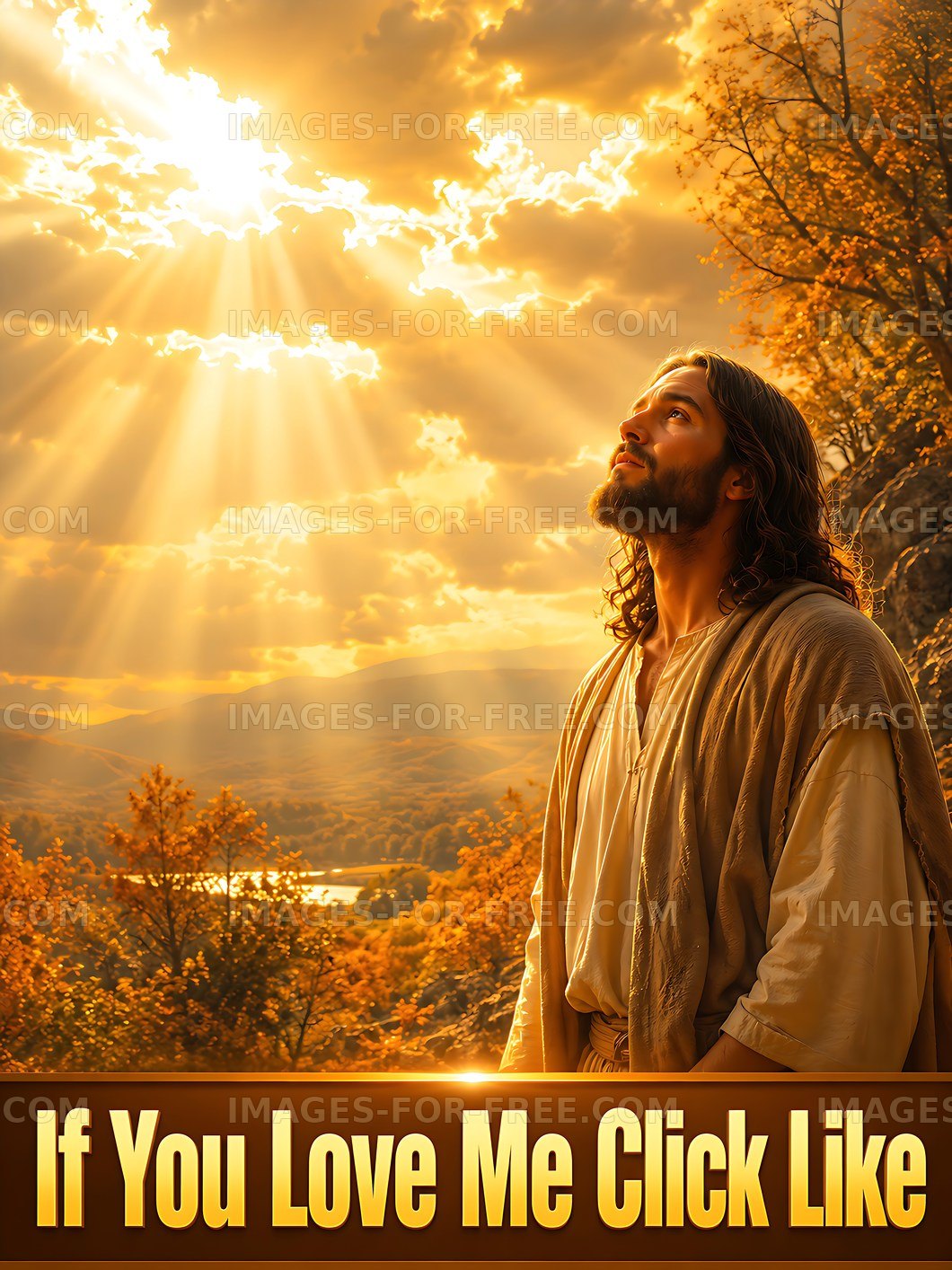Man looking upward in nature with sunlight and clouds