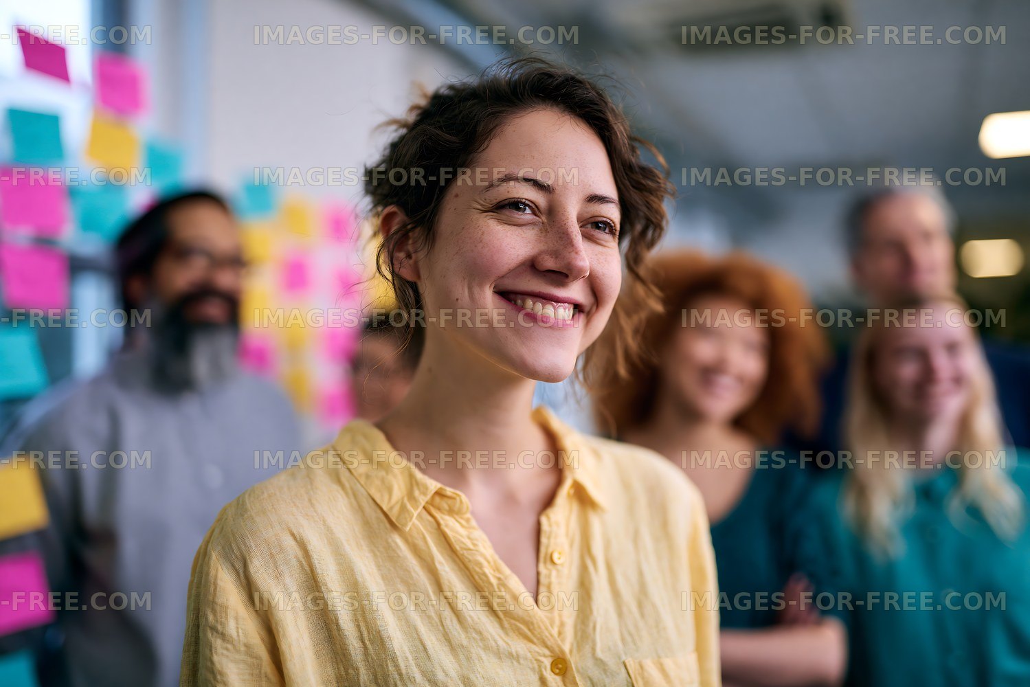 Smile in a workshop with colleagues during a brainstorming session