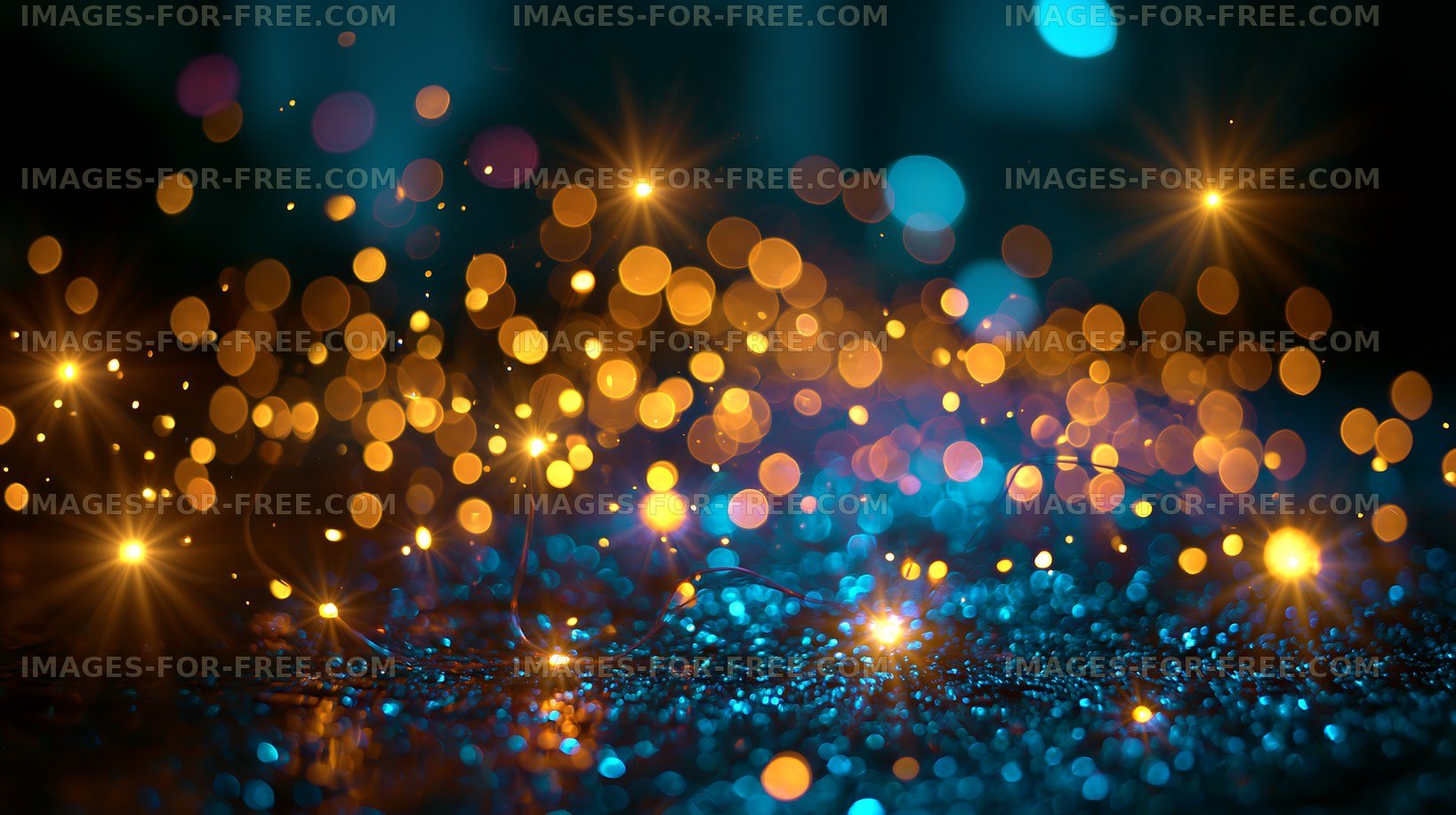 Colorful bokeh effect with golden and blue lights