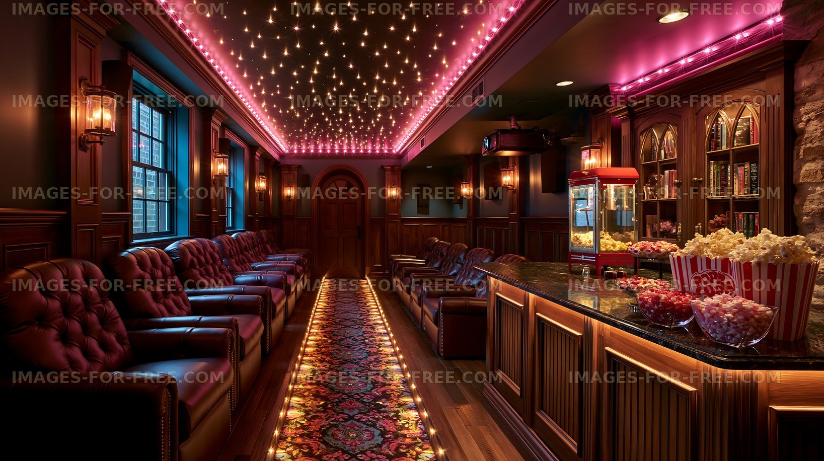 Cozy indoor space with seating and snack bar