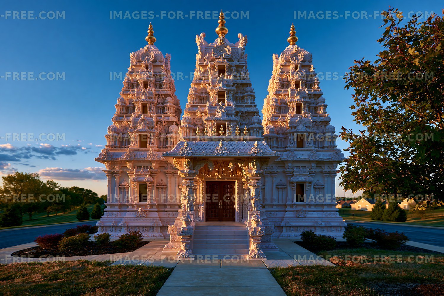 Temple structure under sunset sky in a quiet area
