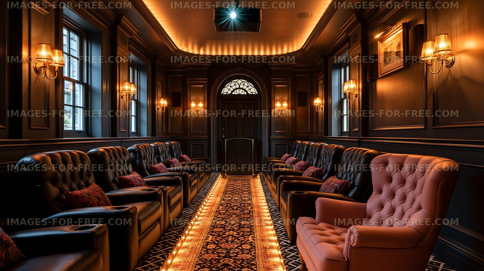 Elegant hallway in a classic style setting with seating and lighting