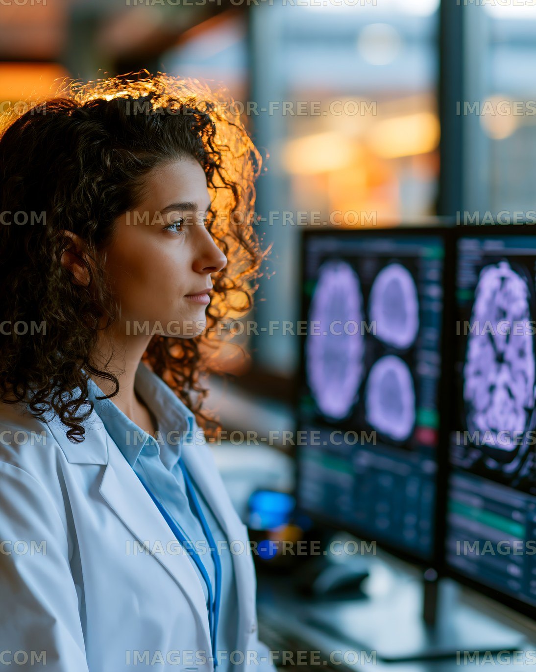 Medical professional examining brain scans in a lab