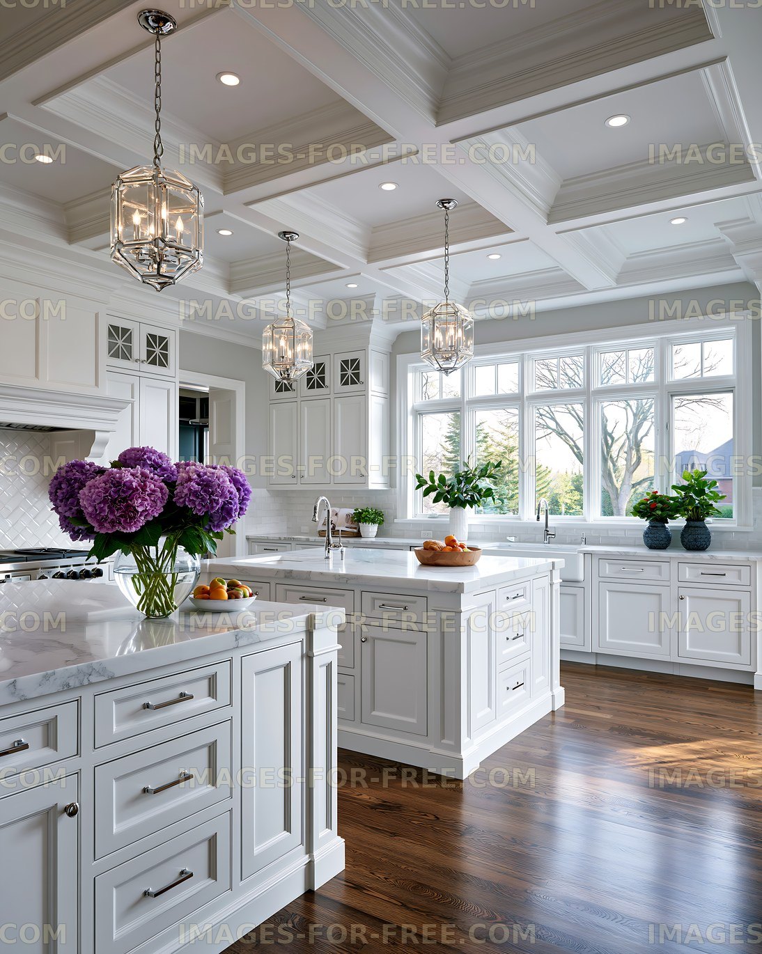 Modern kitchen with white cabinets and natural light