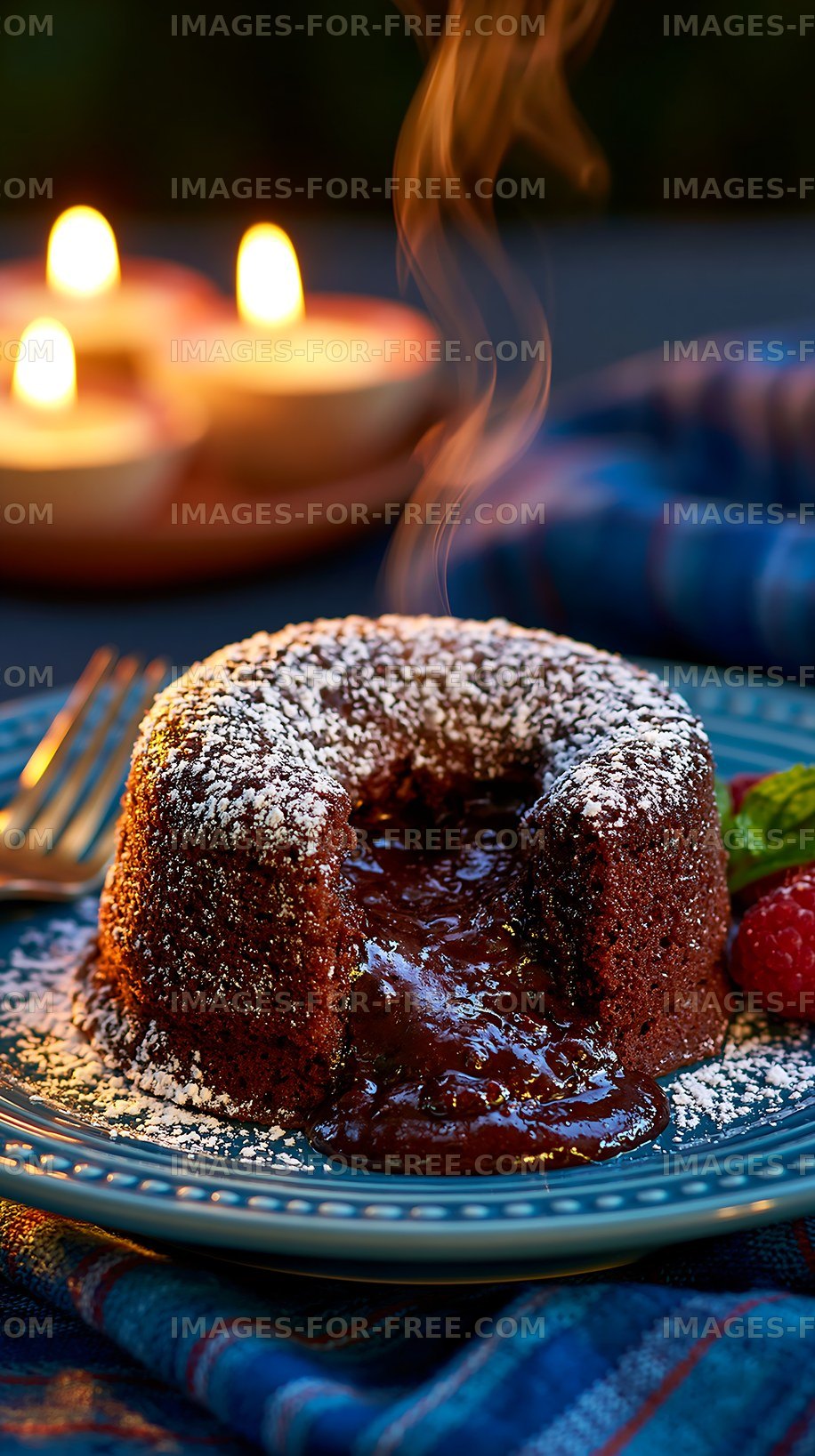 Chocolate lava cake served on a plate with dessert garnishes