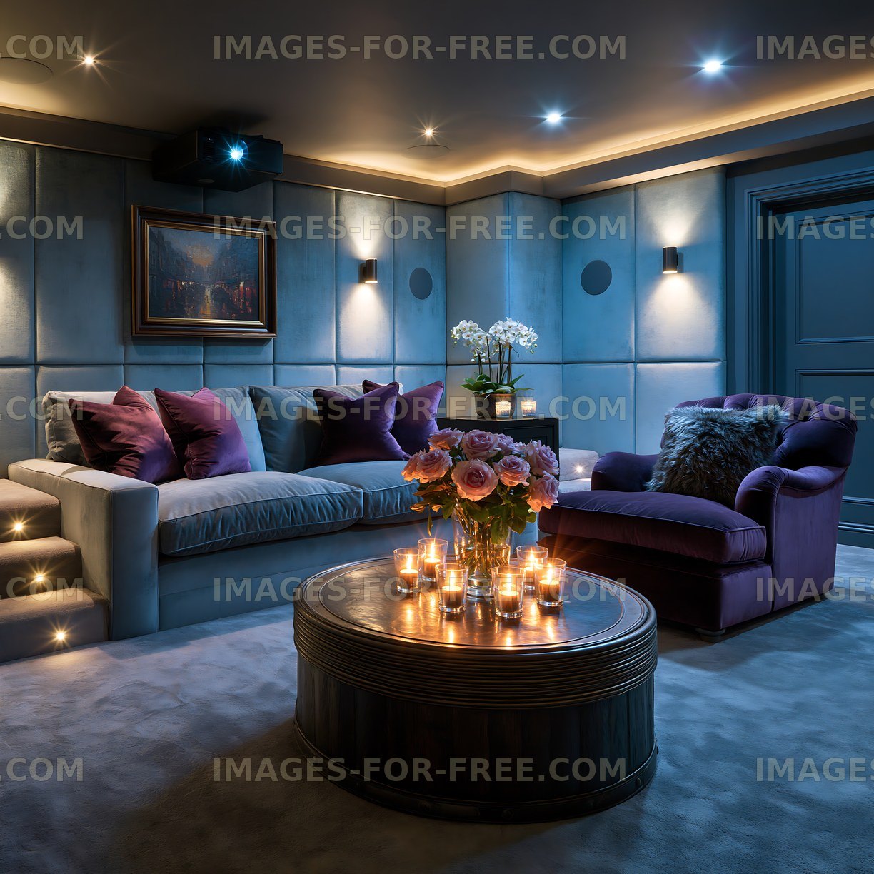 Cozy living room with candles and flowers for evening relaxation
